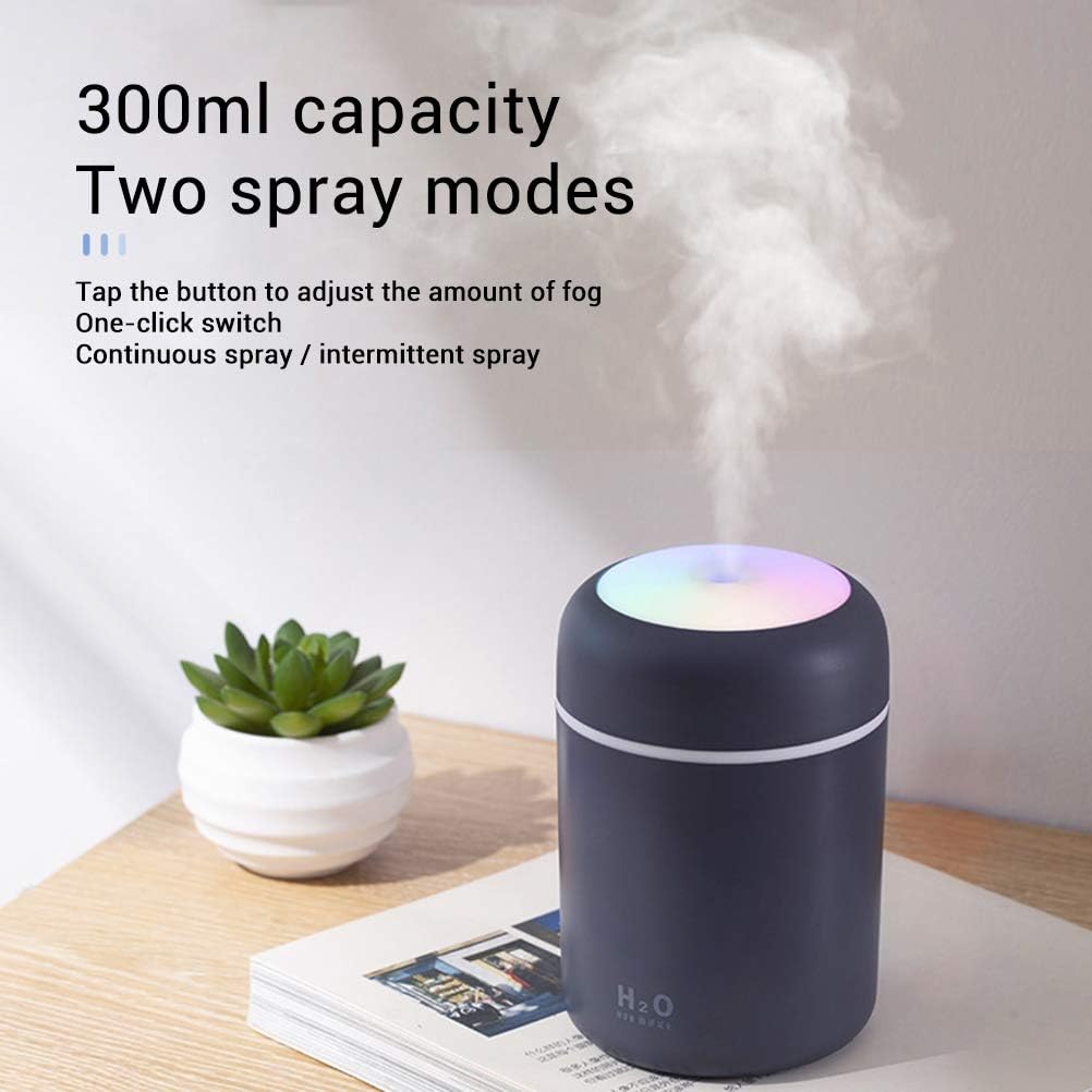 Humidificador de Aire Mini USB Compacto con Difusor de Aroma de Aceite Esencial y Luz Nocturna LED Colorida (Negro)