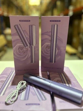 Mini Plancha de Pelo Recargable 2 en 1 Cepillo y Rizador Morado.