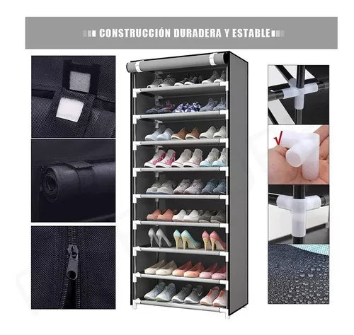 Zapatera Organizadora de 9 Niveles Gris Plateado.