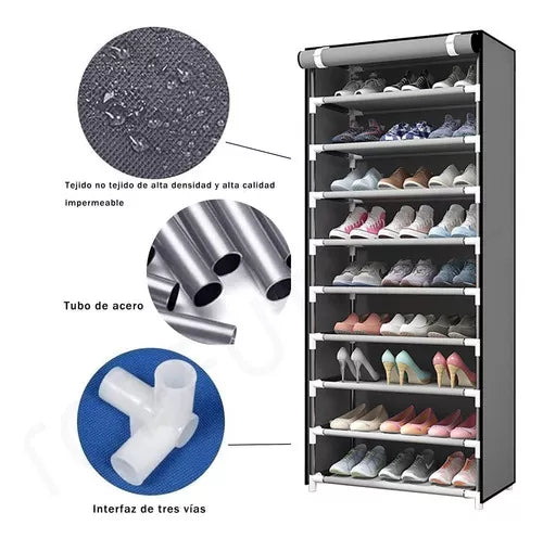 Zapatera Organizadora de 9 Niveles Gris Plateado.