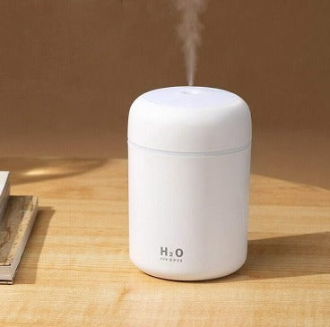 Humidificador de Aire Mini USB Compacto con Difusor de Aroma de Aceite Esencial y Luz Nocturna LED Colorida (Blanca)