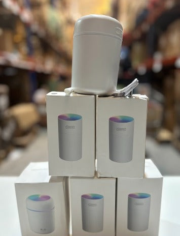 Humidificador de Aire Mini USB Compacto con Difusor de Aroma de Aceite Esencial y Luz Nocturna LED Colorida (Blanca)