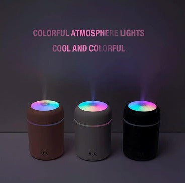 Humidificador de Aire Mini USB Compacto con Difusor de Aroma de Aceite Esencial y Luz Nocturna LED Colorida (Negro)