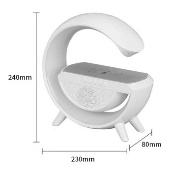 Altavoz luz de mesita de noche en forma de G, Bluetooth multifunción 3 en 1 con carga inalámbrica, Reloj Despertador.