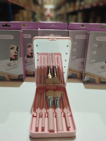 Espejo LED Plegable con Brochas de Maquillaje Portátil.