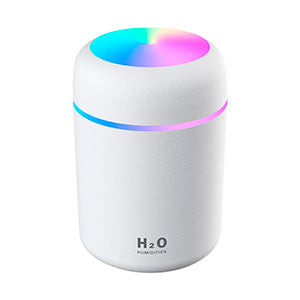 Humidificador de Aire Mini USB Compacto con Difusor de Aroma de Aceite Esencial y Luz Nocturna LED Colorida (Blanca)
