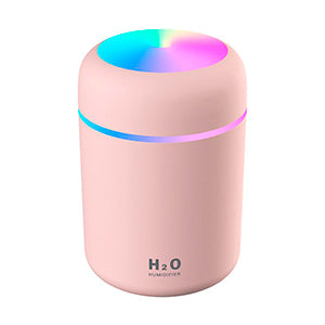 Humidificador de Aire Mini USB Compacto con Difusor de Aroma de Aceite Esencial y Luz Nocturna LED Colorida (Rosa)