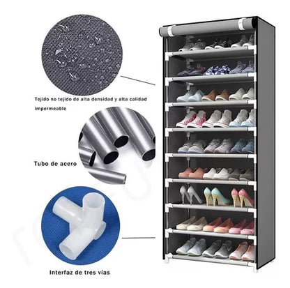 Zapatera Organizadora de 9 Niveles Gris Plateado.