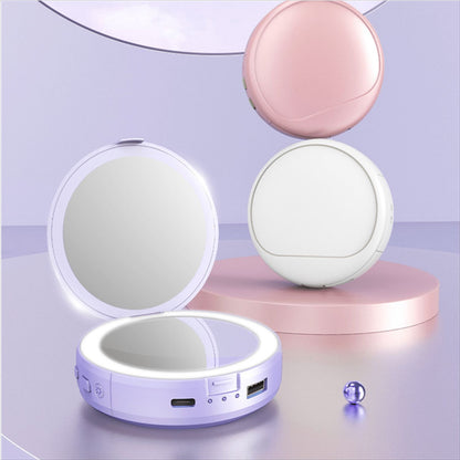 Espejo de Viaje con Luz LED Dual y Banco de Energía (PowerBank+Calentador).